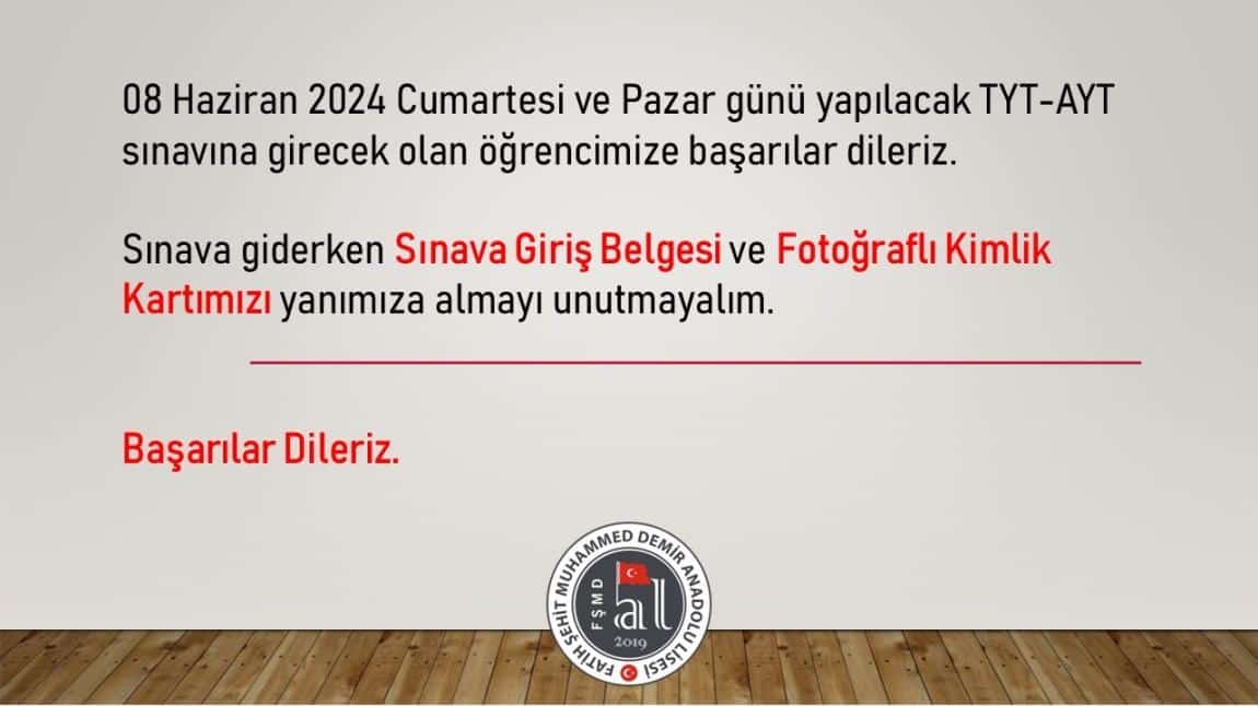 2024 YKS'ye Girecek Öğrencilerimize Başarılar Dileriz.